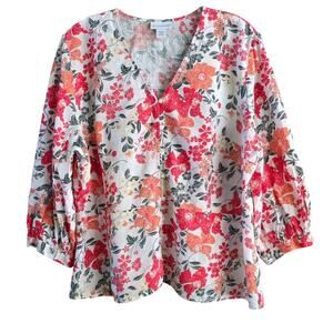 Liz Claiborne Women’s Blouse Petite XXL Floral Sheer Faux Wrap